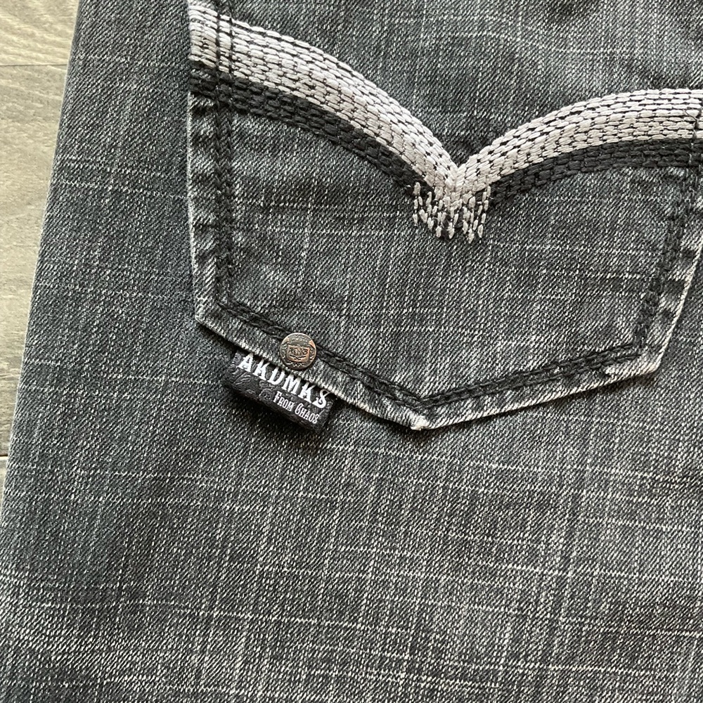 38x34 Akademiks Tailored Fit Jeans Men’s Washed Black Denim Embroidered Pockets - Picture 10 of 12